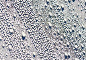 Water droplets on a textured surface.